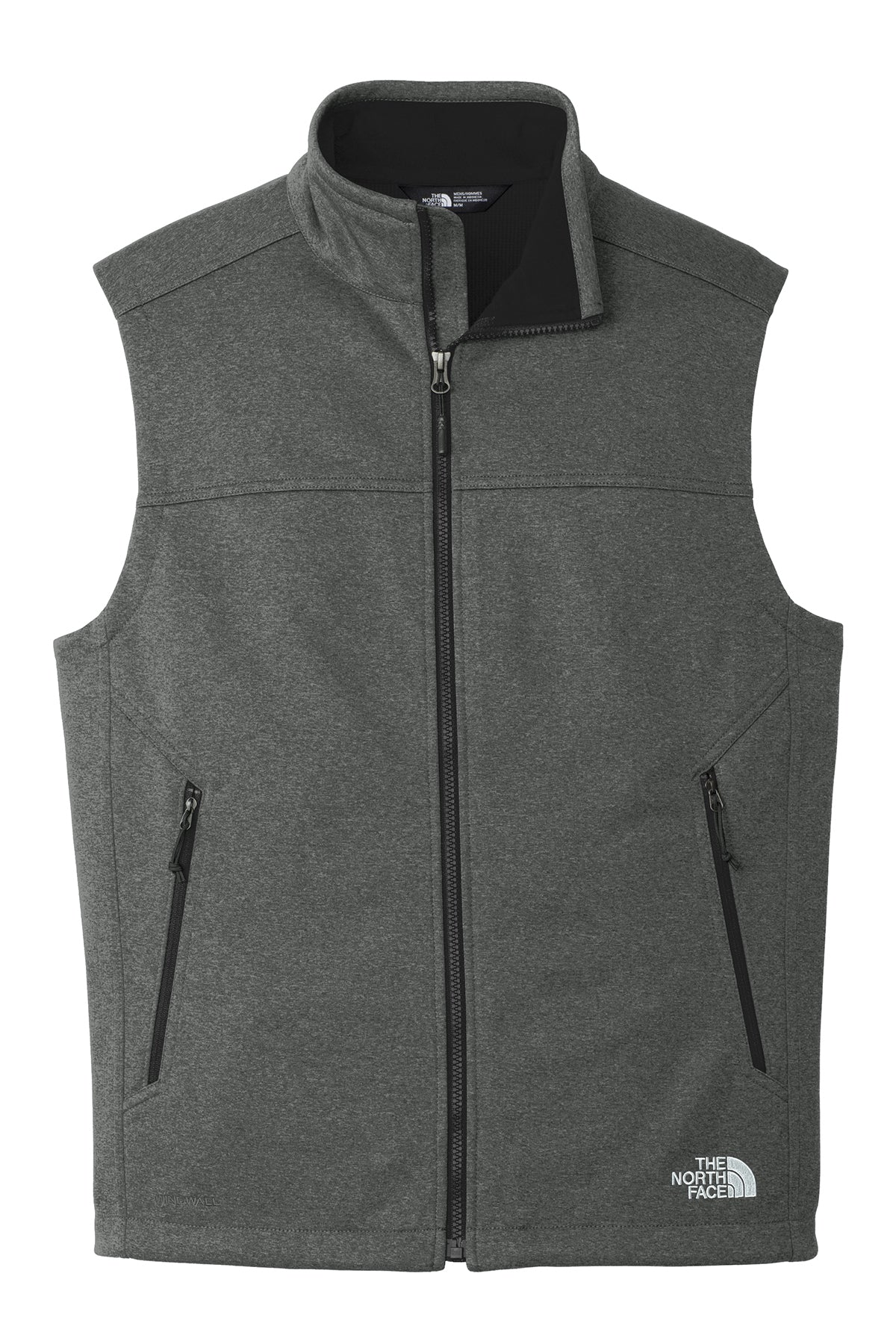 The North Face Ridgewall Soft Shell Vest in TNF Dark Grey Heather, front flat