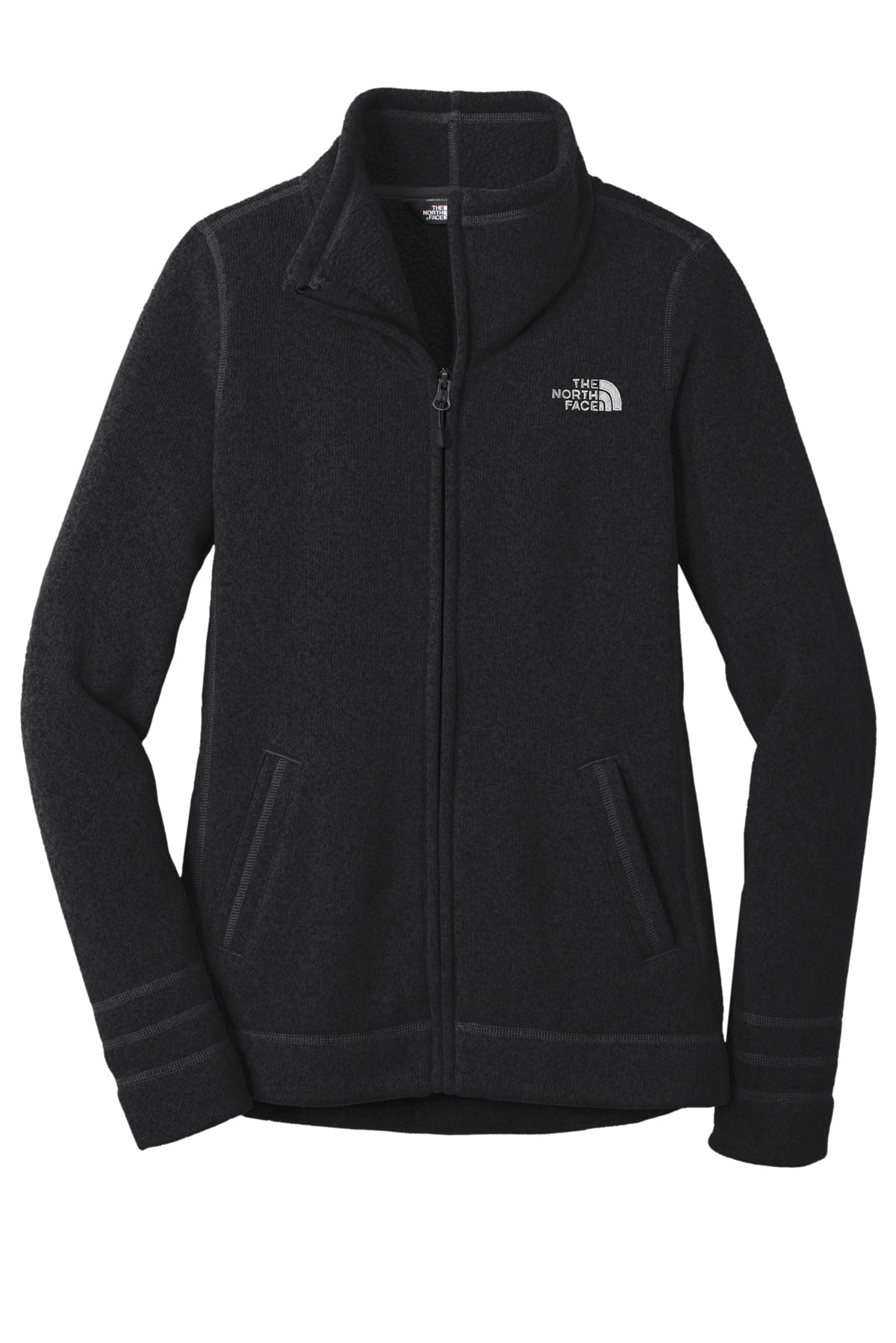 The North Face Women's Sweater Fleece Jacket in TNF Black Heather, front flat