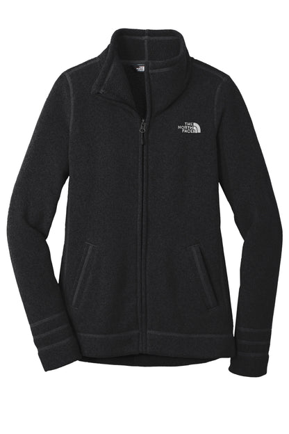 The North Face Women's Sweater Fleece Jacket in TNF Black Heather, front flat