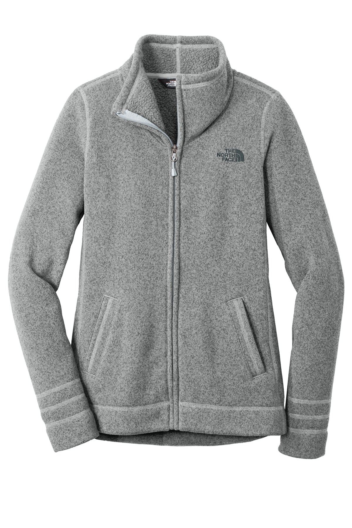 The North Face Women's Sweater Fleece Jacket in TNF Medium Grey Heather, front flat