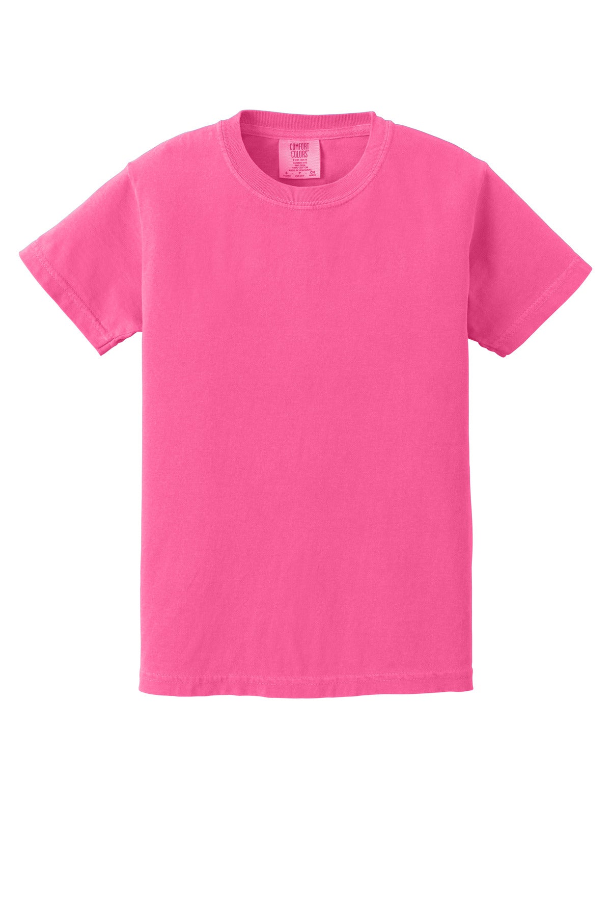 COMFORT COLORS Youth Heavyweight Ring Spun Tee - Neon Pink - flat front