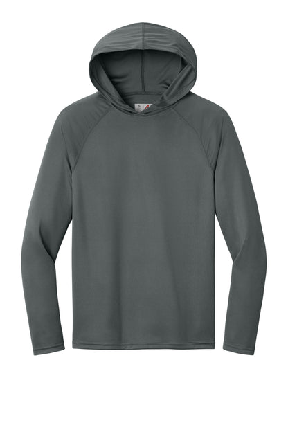 A4 Cooling Performance Long Sleeve Hooded Tee - Graphite - flat front