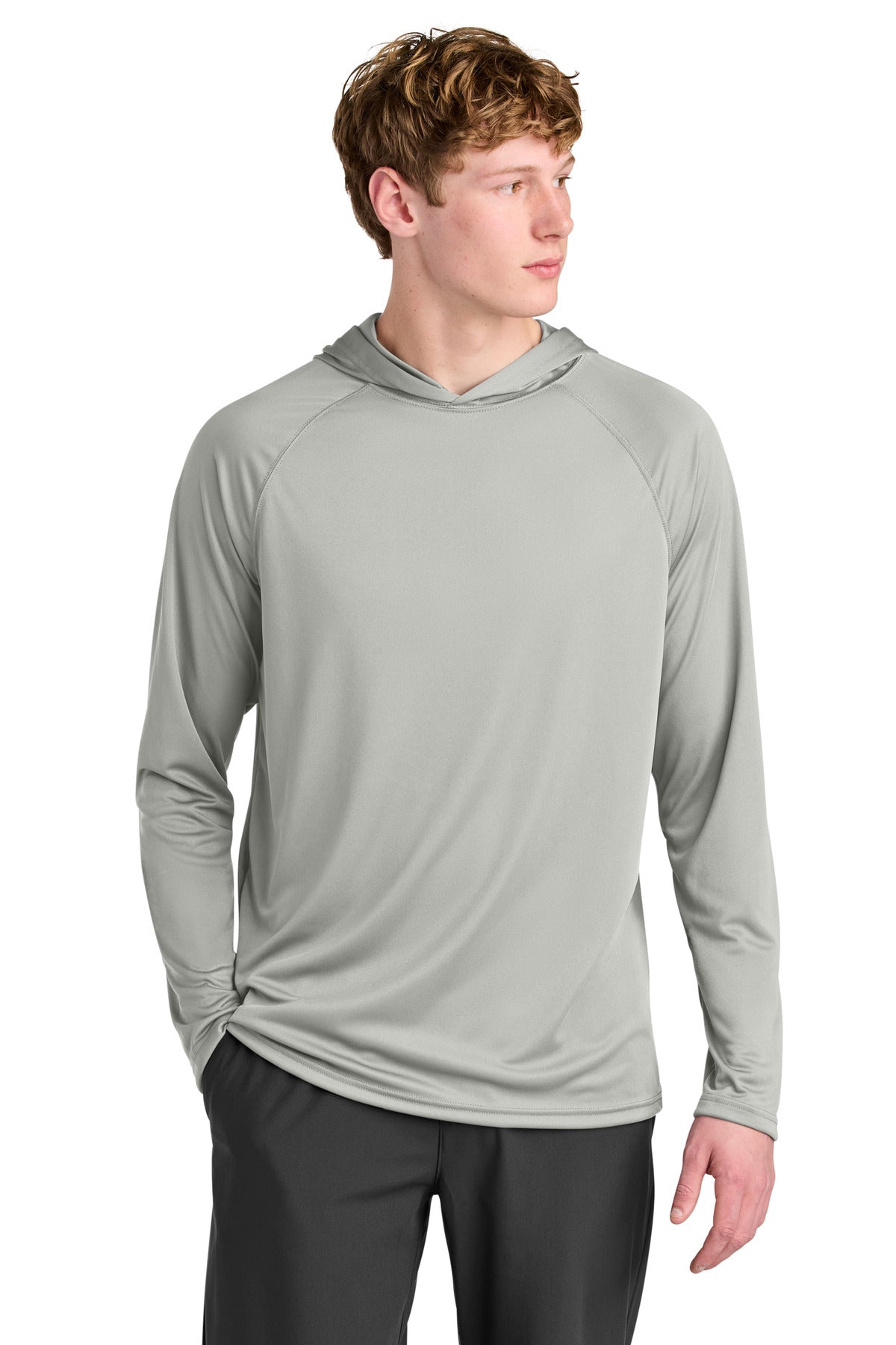 A4 Cooling Performance Long Sleeve Hooded Tee - Silver - front