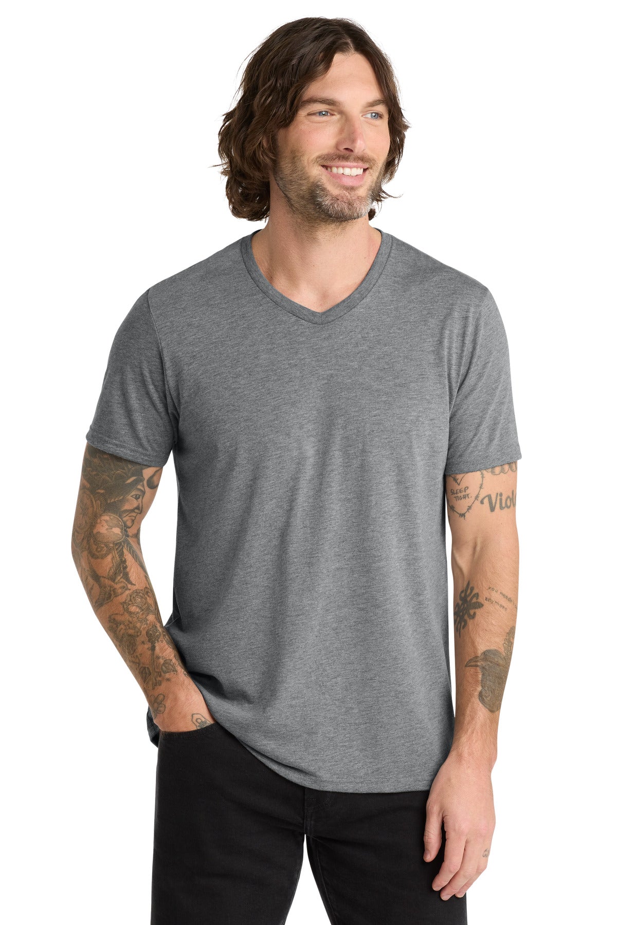 Allmade Unisex Tri-Blend V-Neck Tee - Aluminum Grey - front