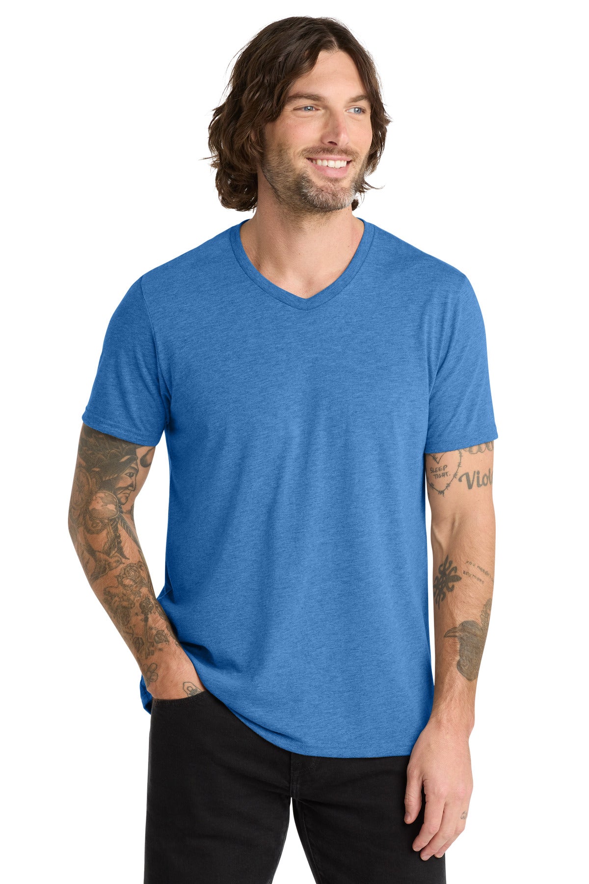 Allmade Unisex Tri-Blend V-Neck Tee - Azure Blue - front