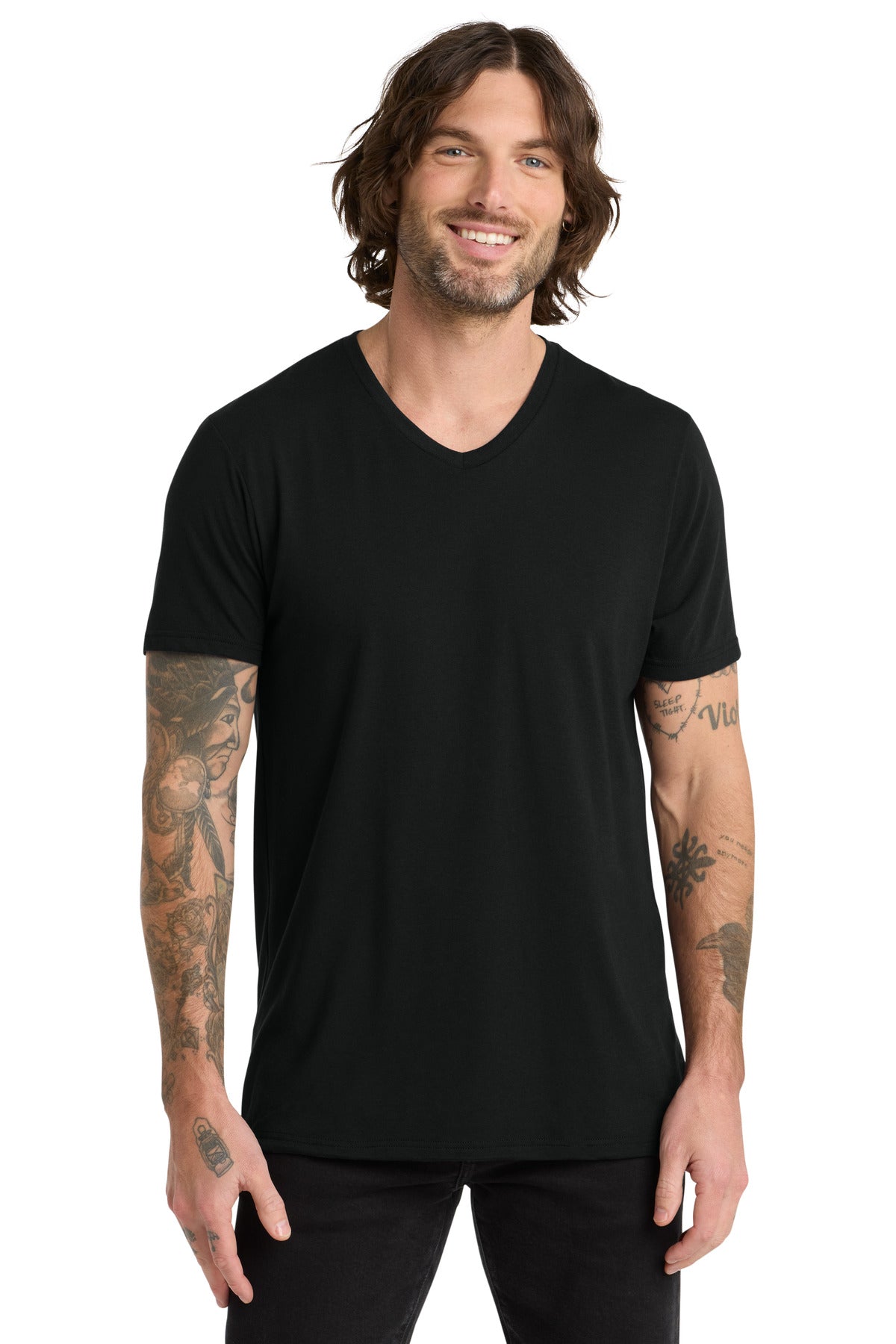 Allmade Unisex Tri-Blend V-Neck Tee - Deep Black - front