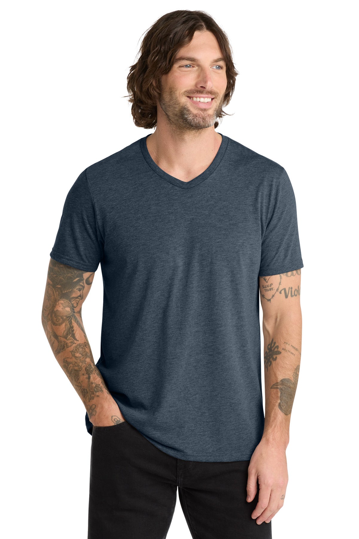 Allmade Unisex Tri-Blend V-Neck Tee - Rebel Blue - front