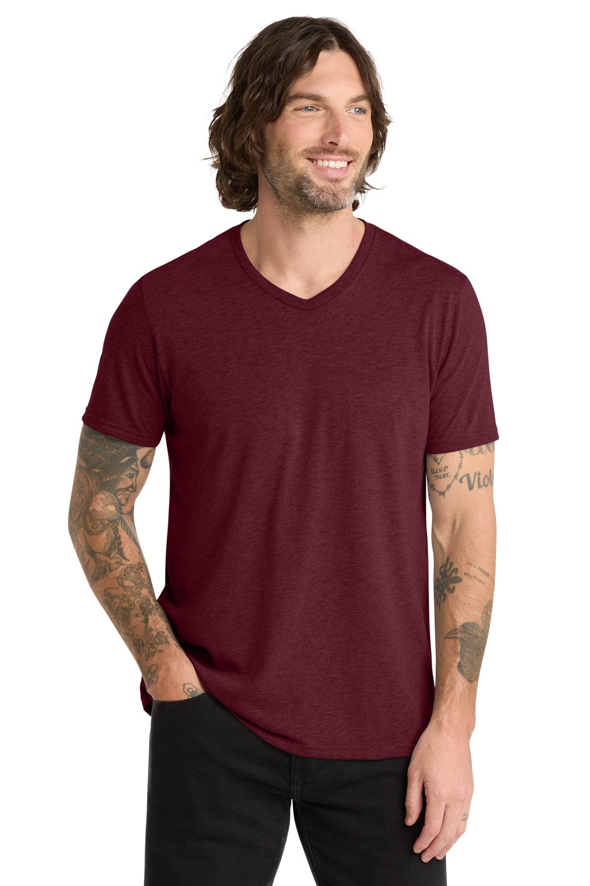Allmade Unisex Tri-Blend V-Neck Tee - Vino Red - front