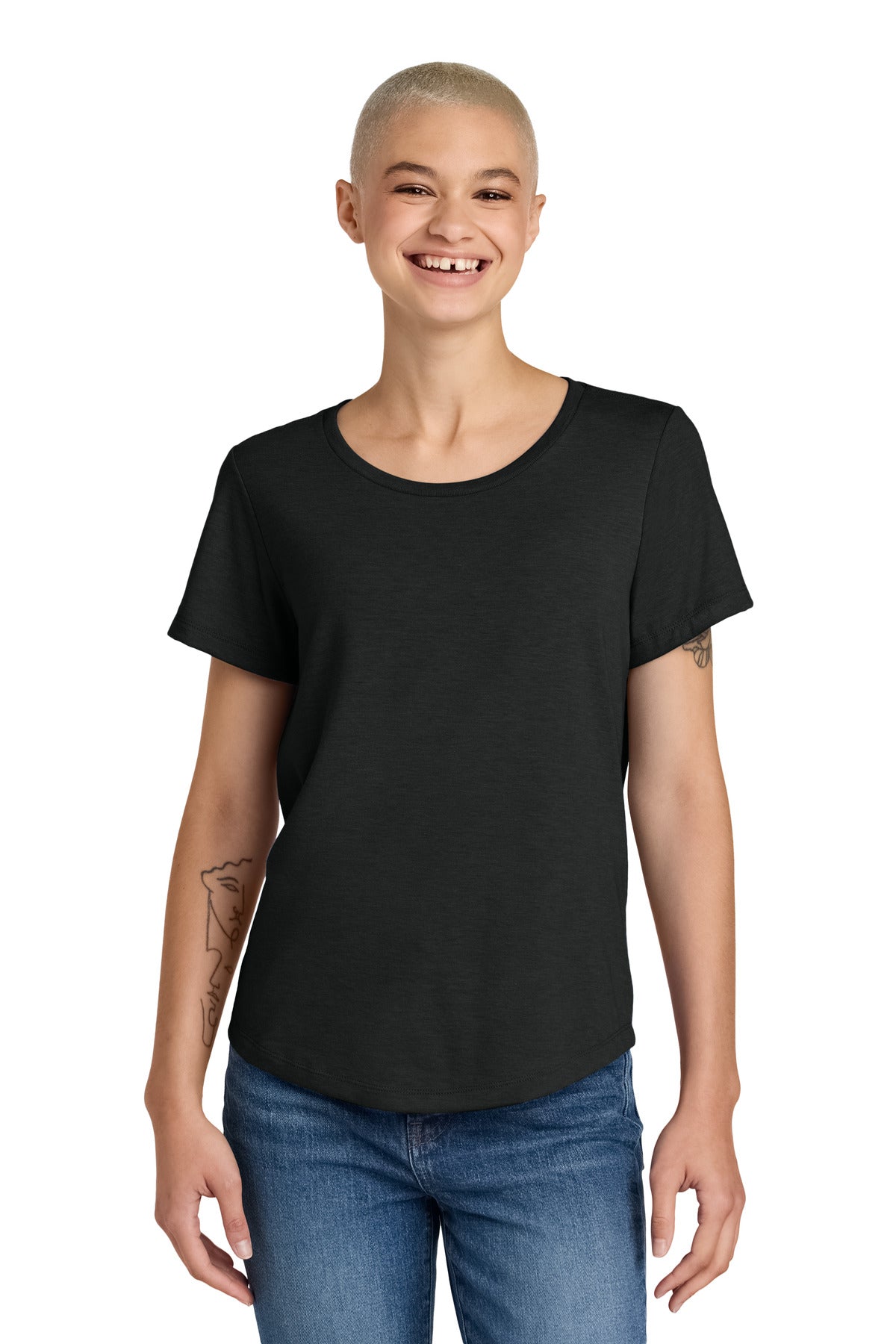 Allmade Women's Relaxed Tri-Blend Scoop Neck Tee - Deep Black - front