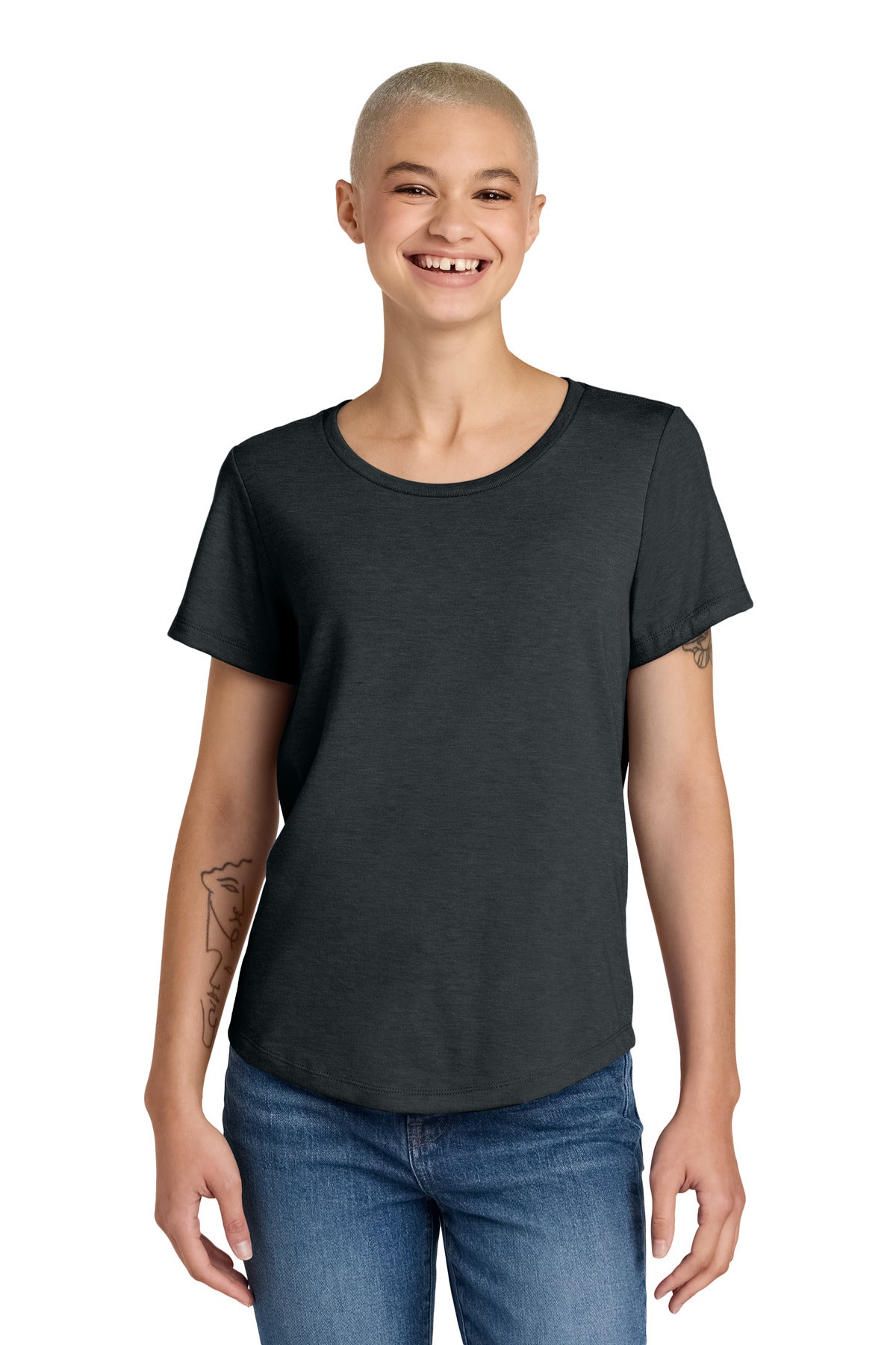 Allmade Women's Relaxed Tri-Blend Scoop Neck Tee - Space Black - front