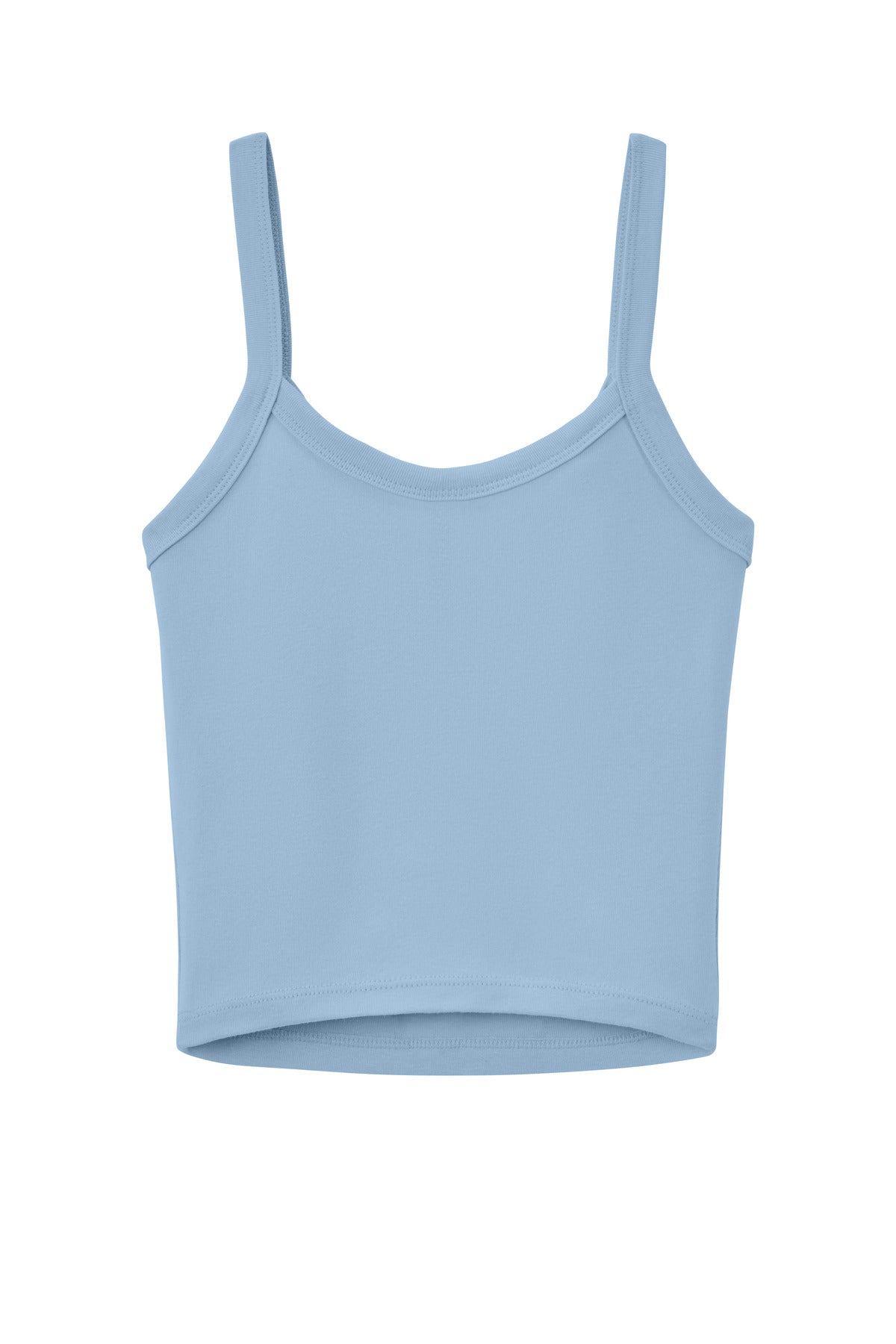BELLA+CANVAS Women's Micro Rib Spaghetti Strap Tank - Solid Baby Blue Blend - flat back