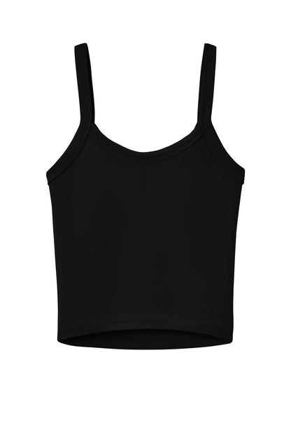 BELLA+CANVAS Women's Micro Rib Spaghetti Strap Tank - Solid Black Blend - flat back