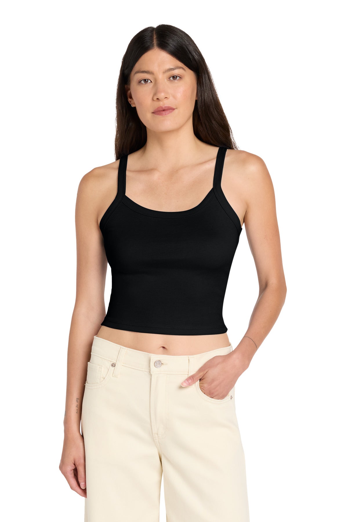 BELLA+CANVAS Women's Micro Rib Spaghetti Strap Tank - Solid Black Blend - front