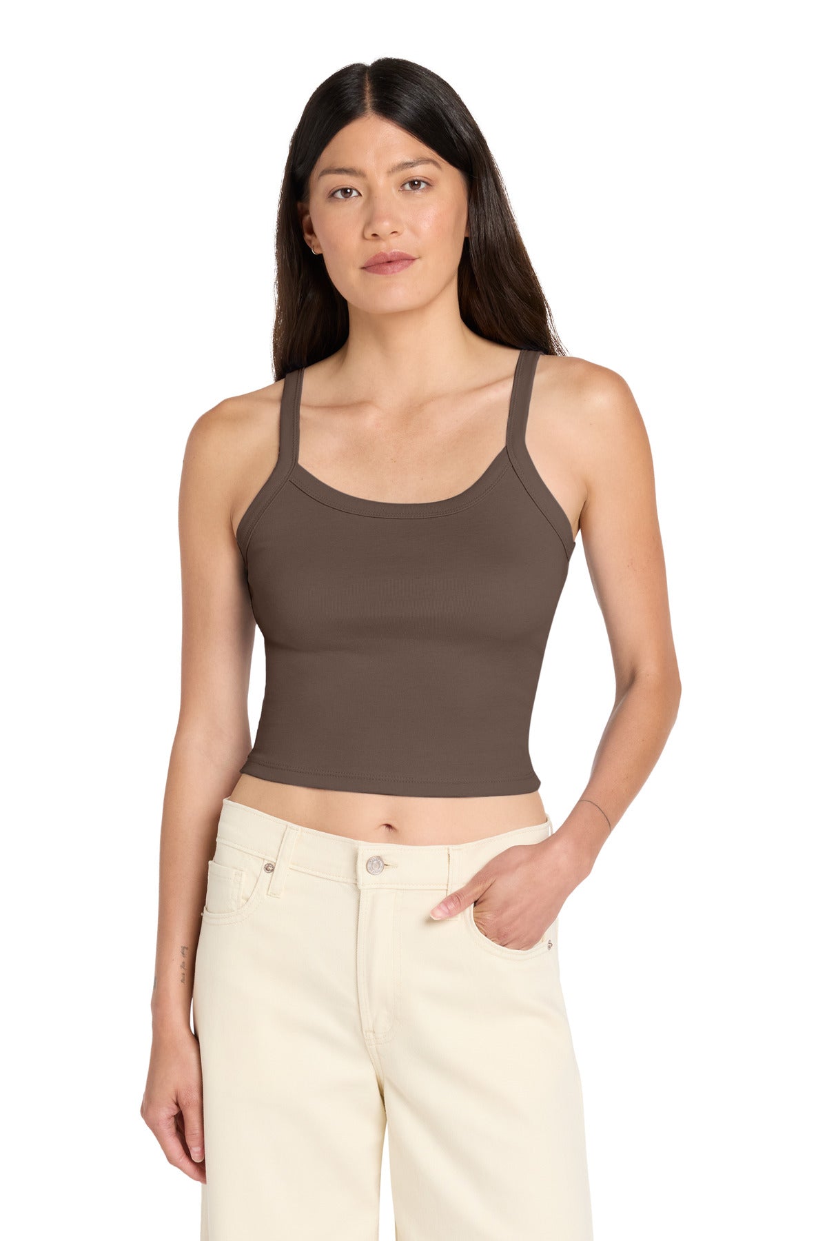 BELLA+CANVAS Women's Micro Rib Spaghetti Strap Tank - Solid Cocoa Blend - front