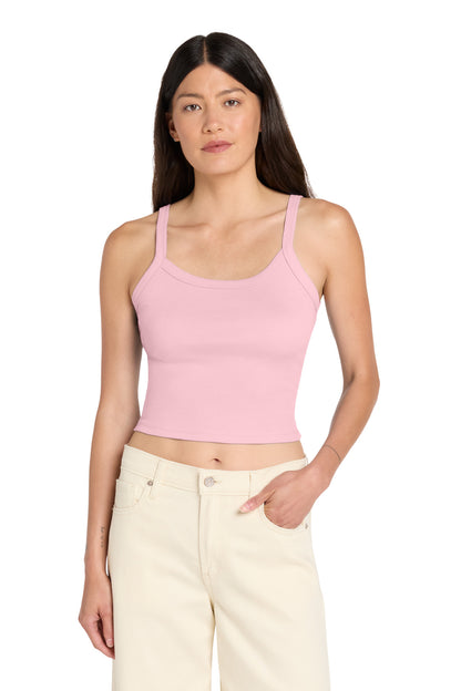 BELLA+CANVAS Women's Micro Rib Spaghetti Strap Tank - Solid Pink Blend - front