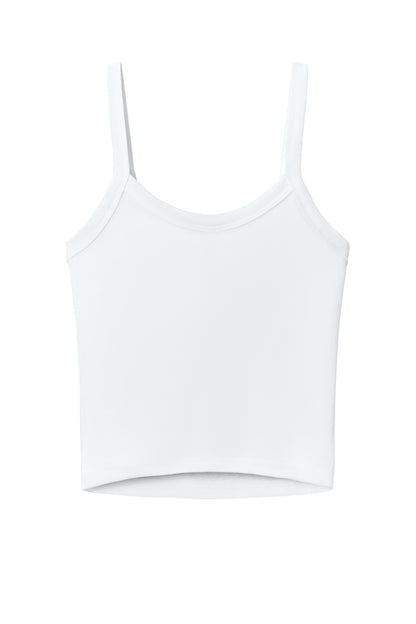 BELLA+CANVAS Women's Micro Rib Spaghetti Strap Tank - Solid White Blend - flat back