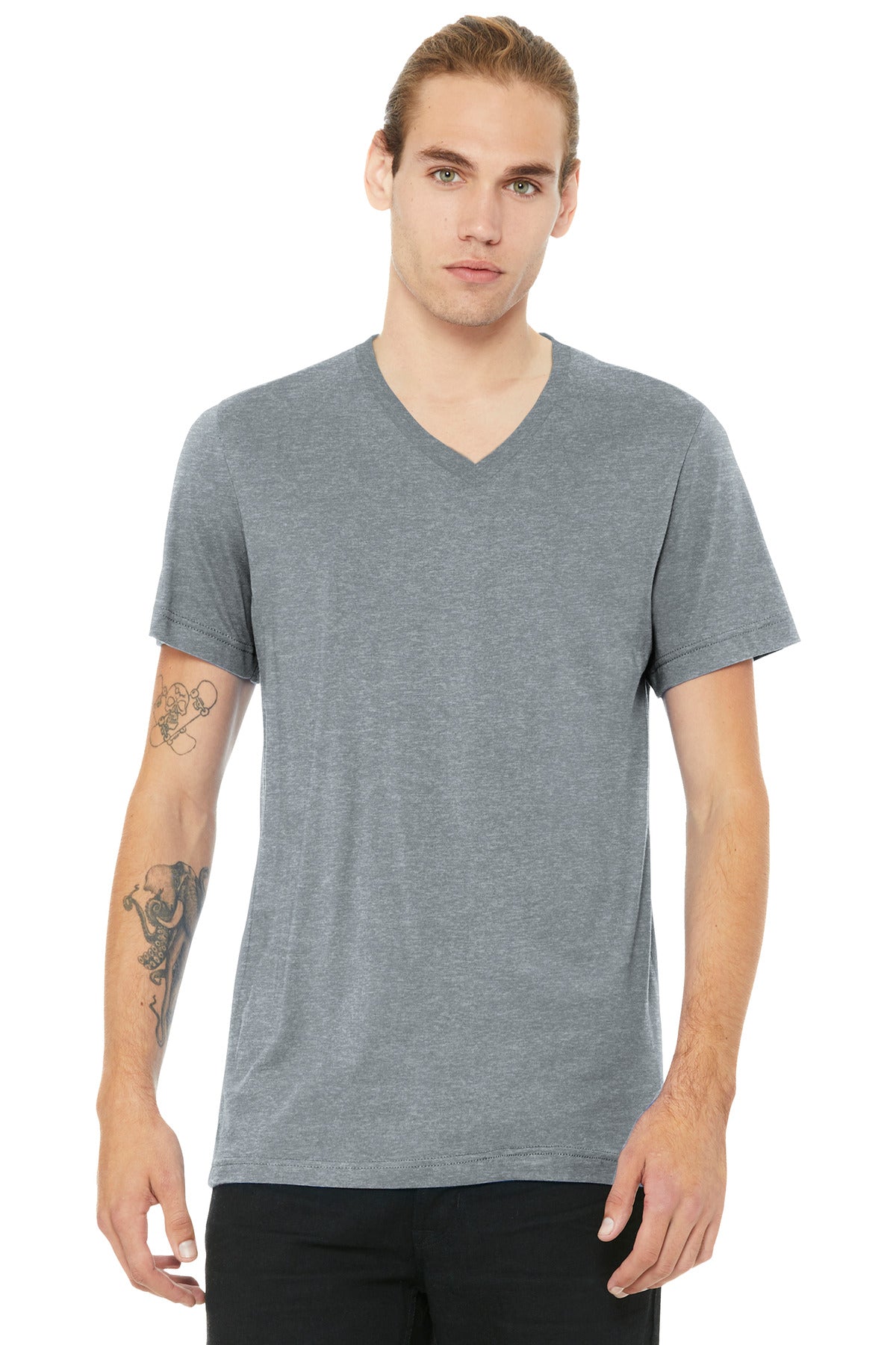 BELLA+CANVAS Unisex Heather CVC V-Neck Tee - Athletic Heather - front