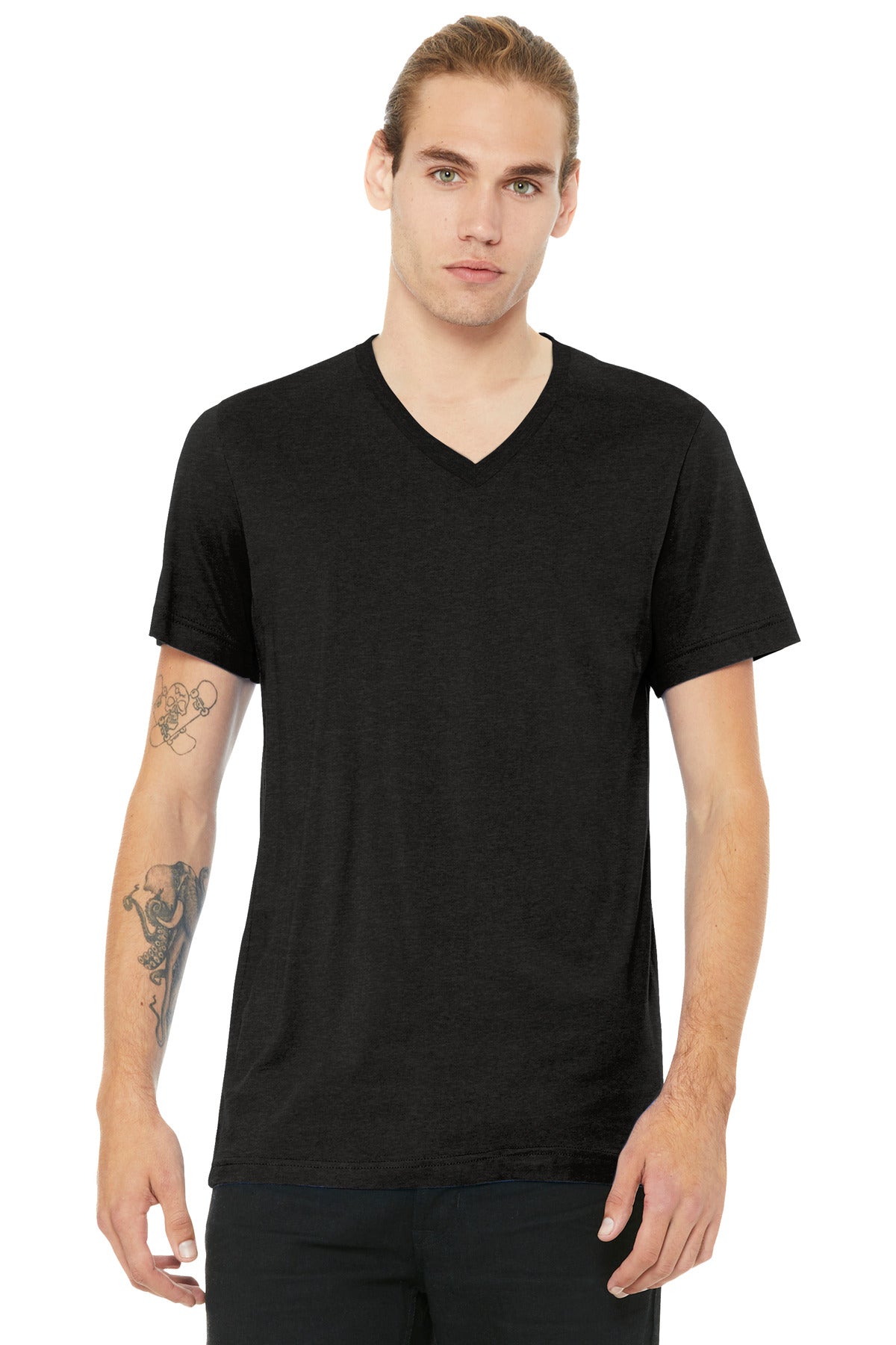 BELLA+CANVAS Unisex Heather CVC V-Neck Tee - Black Heather - front