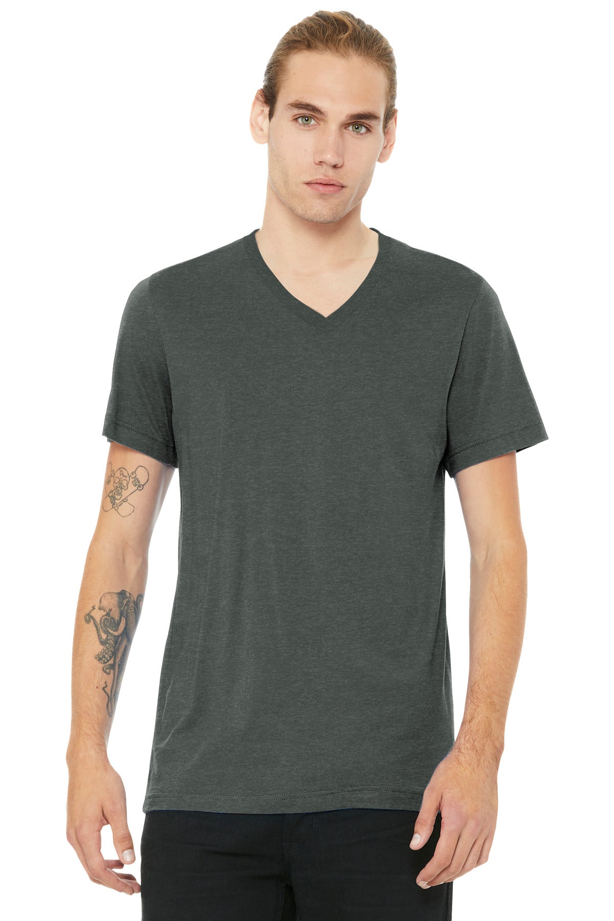 BELLA+CANVAS Unisex Heather CVC V-Neck Tee - Deep Heather - front