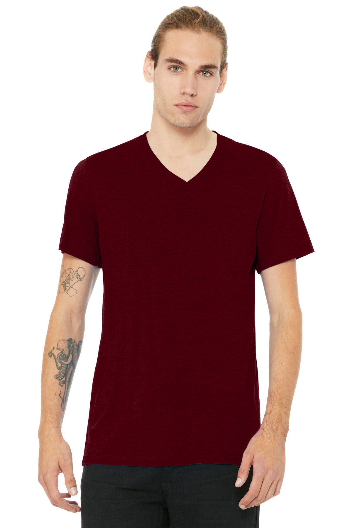 BELLA+CANVAS Unisex Heather CVC V-Neck Tee - Heather Cardinal - front