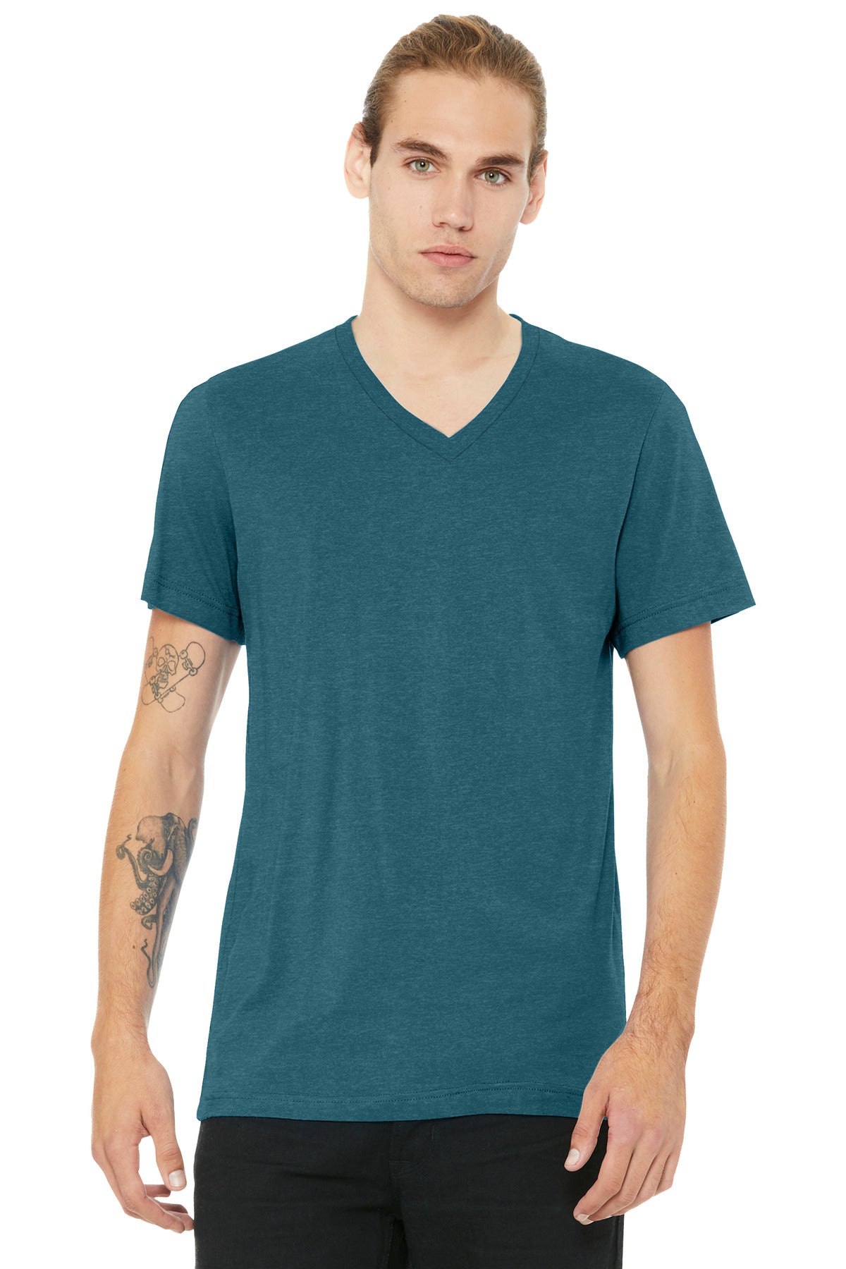 BELLA+CANVAS Unisex Heather CVC V-Neck Tee - Heather Deep Teal - front