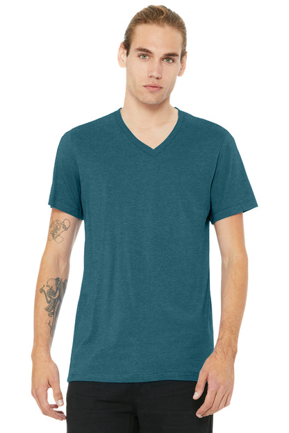 BELLA+CANVAS Unisex Heather CVC V-Neck Tee - Heather Deep Teal - front