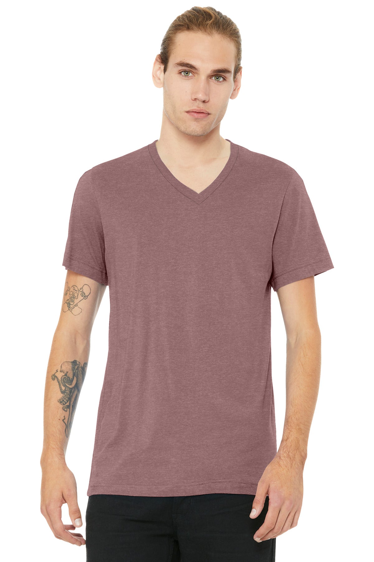 BELLA+CANVAS Unisex Heather CVC V-Neck Tee - Heather Mauve - front