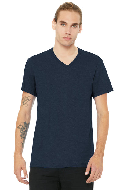 BELLA+CANVAS Unisex Heather CVC V-Neck Tee - Heather Navy - front