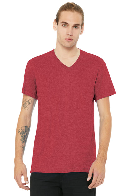 BELLA+CANVAS Unisex Heather CVC V-Neck Tee - Heather Red - front