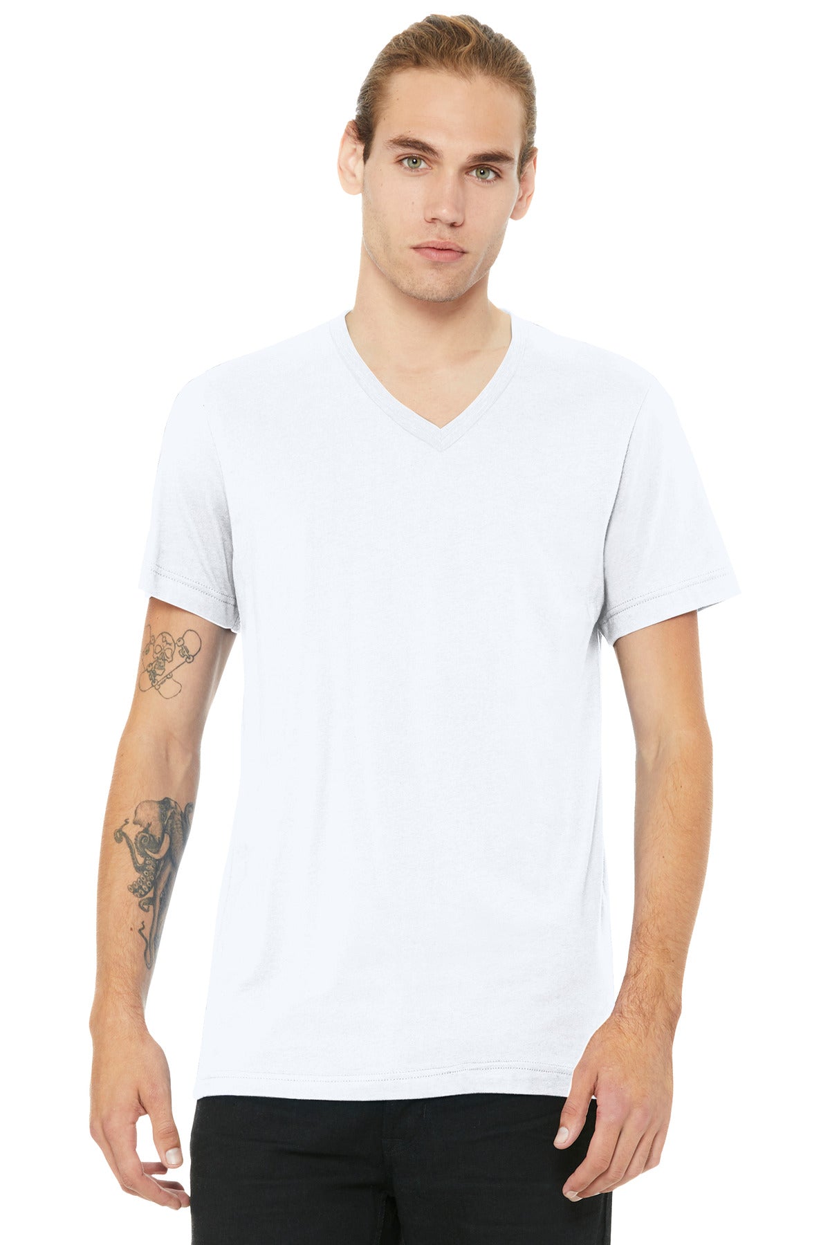 BELLA+CANVAS Unisex Heather CVC V-Neck Tee - Solid White Blend - front