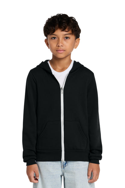BELLA+CANVAS Youth Sponge Fleece Full-Zip Hooded Sweatshirt - Black - front