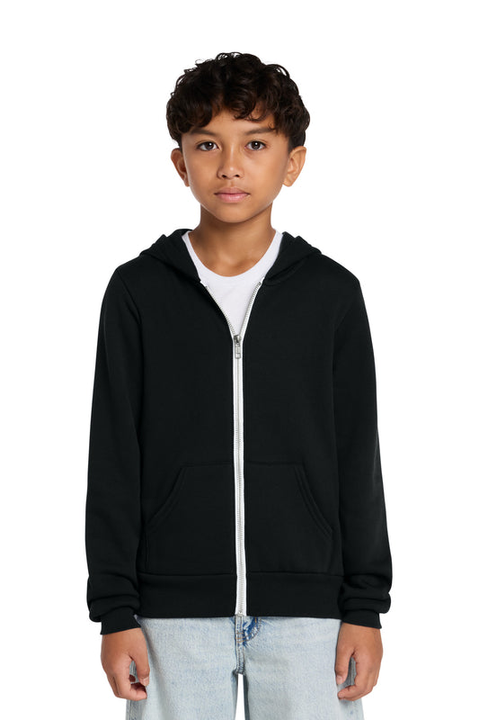 BELLA+CANVAS Youth Sponge Fleece Full-Zip Hooded Sweatshirt - Black - front