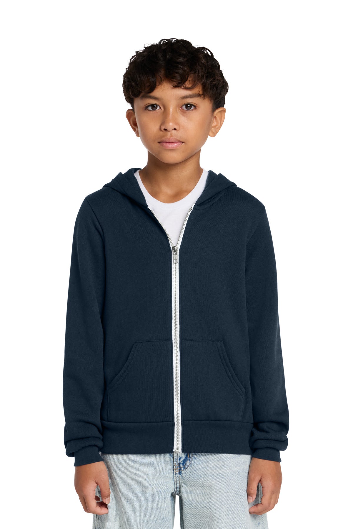 BELLA+CANVAS Youth Sponge Fleece Full-Zip Hooded Sweatshirt - Navy - front