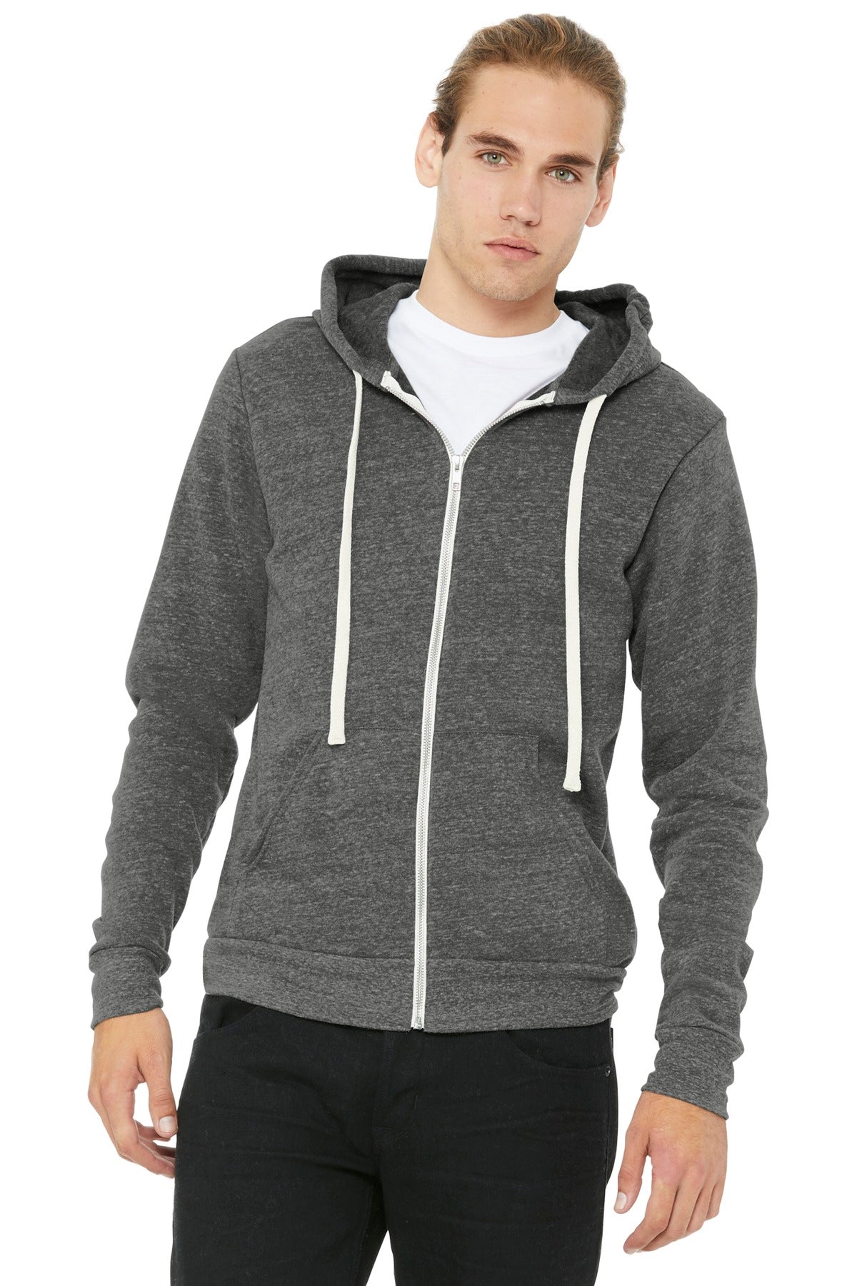 BELLA+CANVAS Unisex Triblend Sponge Fleece Full-Zip Hoodie - Grey Triblend - front