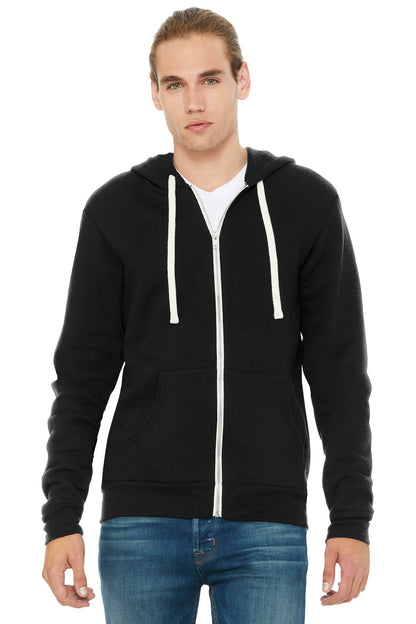 BELLA+CANVAS Unisex Triblend Sponge Fleece Full-Zip Hoodie - Solid Black Triblend - front