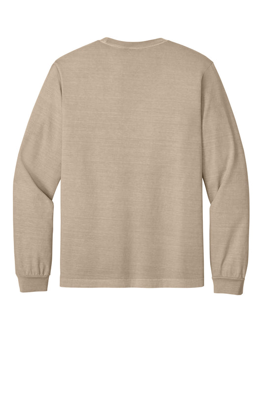 BELLA+CANVAS Unisex Heavyweight Garment-Dyed Long Sleeve Tee - Khaki - flat back
