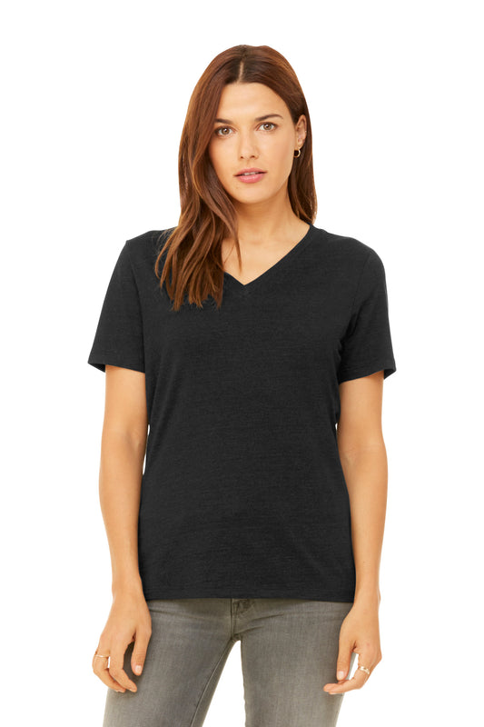 BELLA+CANVAS Women's Relaxed Heather CVC V-Neck Tee - Black Heather - front