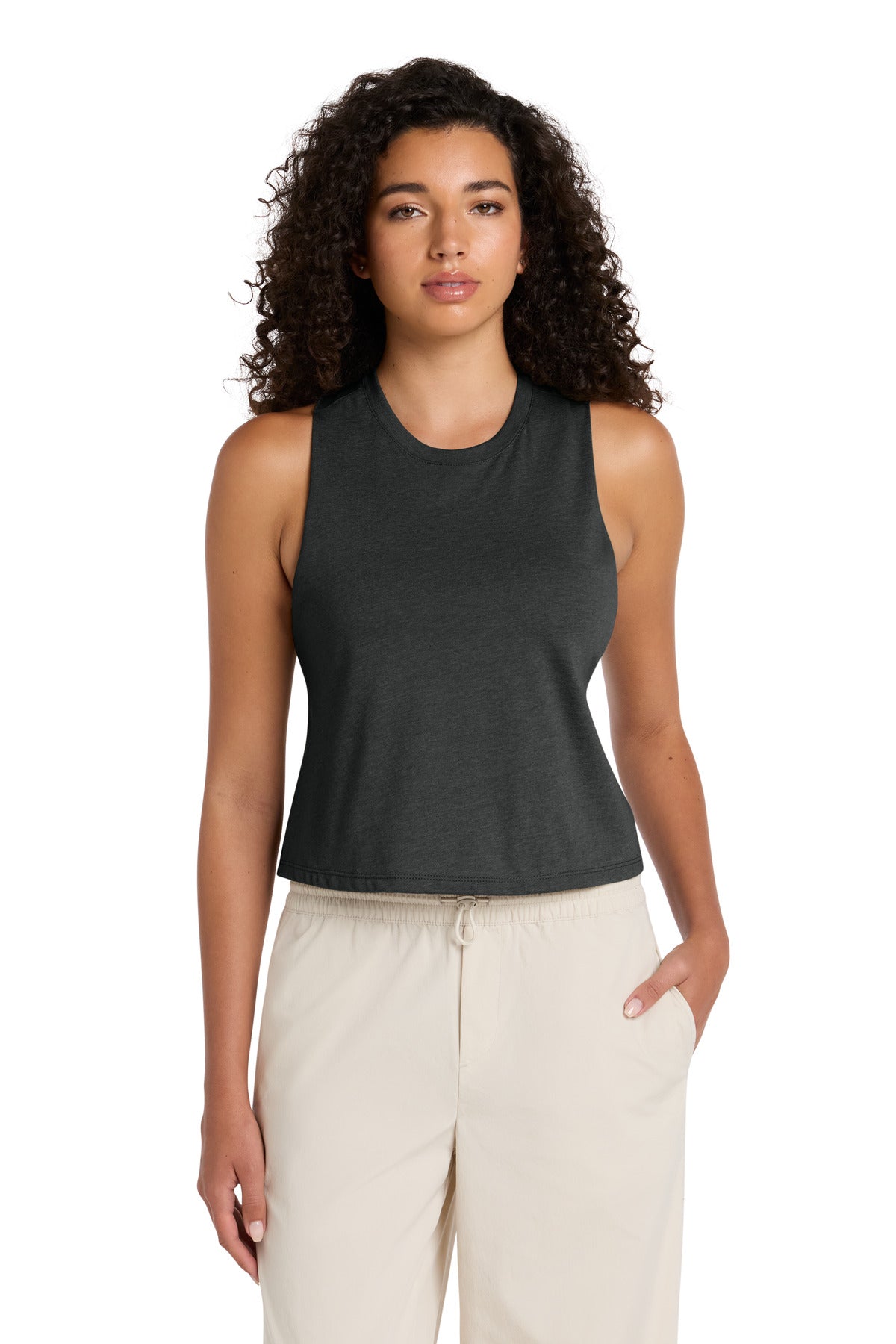 BELLA+CANVAS Women's Racerback Cropped Tank - Dark Grey Heather - front