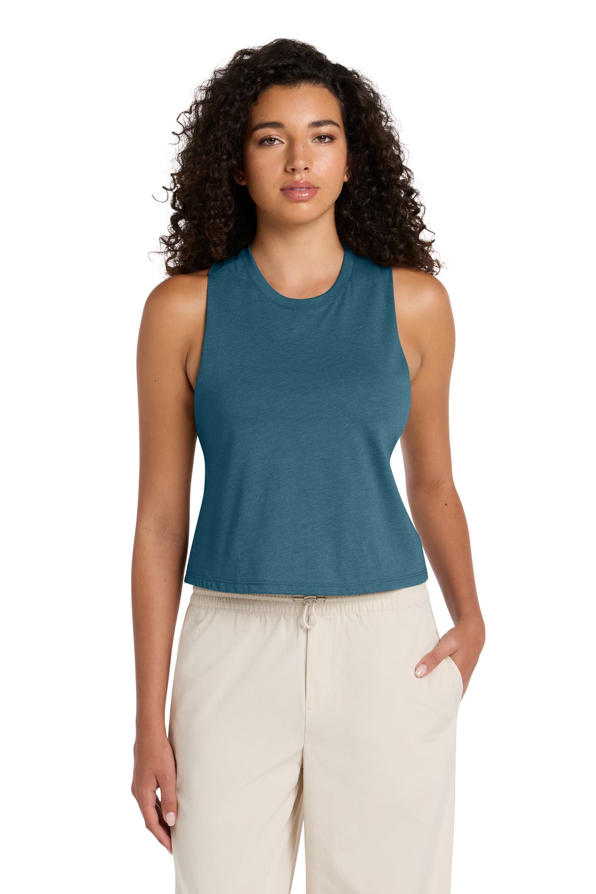 BELLA+CANVAS Women's Racerback Cropped Tank - Heather Deep Teal - front