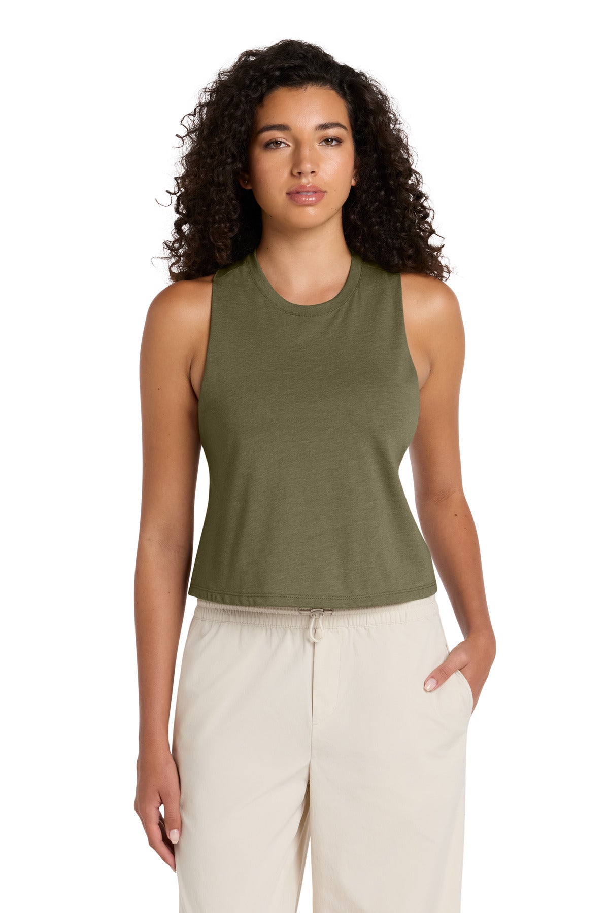 BELLA+CANVAS Women's Racerback Cropped Tank - Heather Olive - front