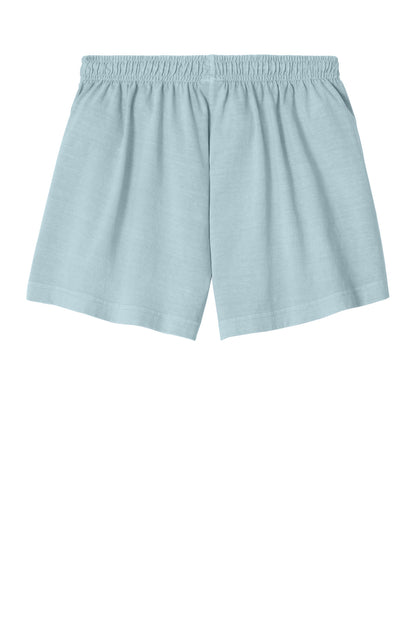 BELLA+CANVAS Women's Heavyweight Garment-Dyed Short - Light Washed Denim - flat back