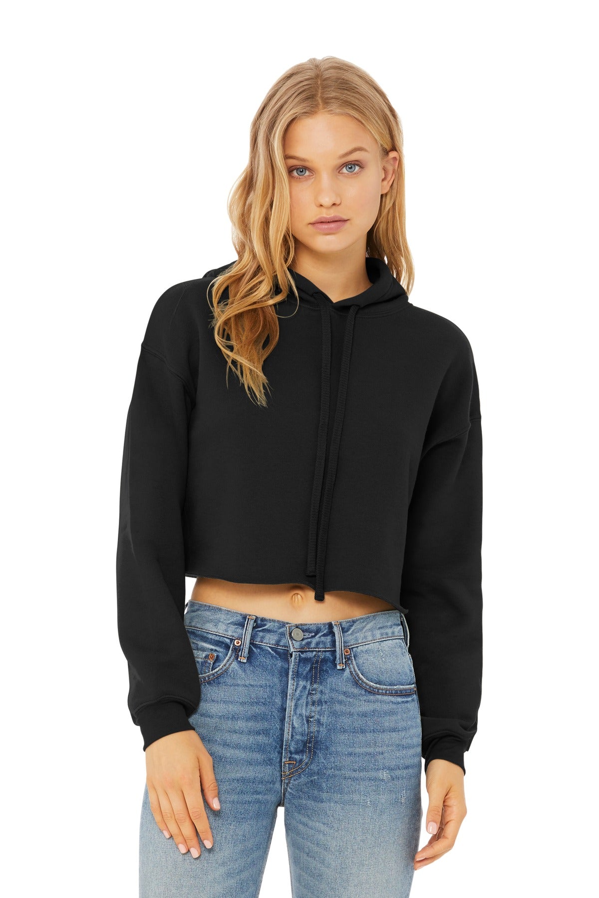 BELLA+CANVAS Women's Sponge Fleece Cropped Fleece Hoodie - Black - front