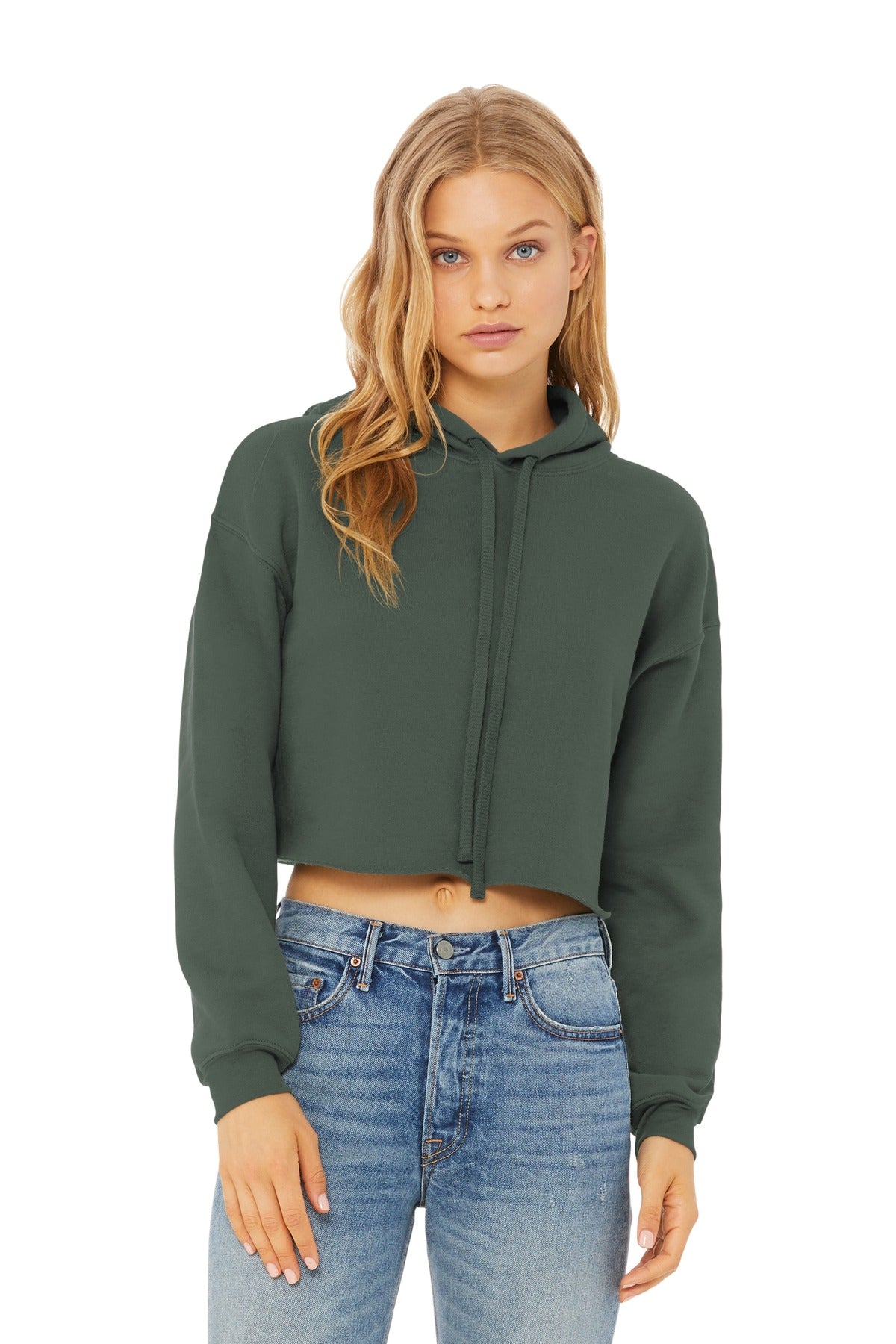 BELLA+CANVAS Women's Sponge Fleece Cropped Fleece Hoodie - Military Green - front