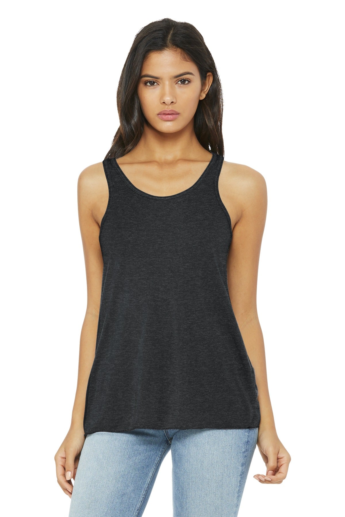 BELLA+CANVAS Women's Flowy Racerback Tank - Dark Grey Heather - front