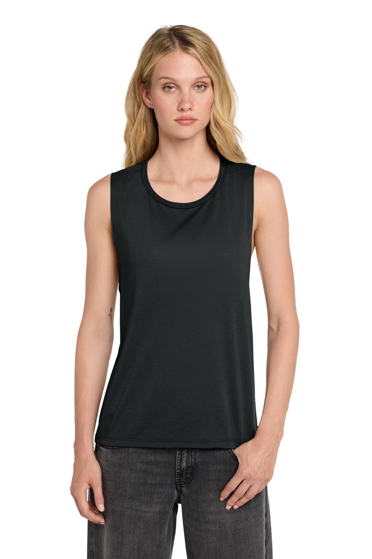 BELLA+CANVAS Women's Flowy Scoop Muscle Tank - Black - front