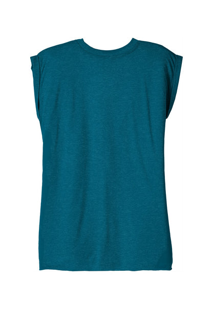 BELLA+CANVAS Women's Flowy Muscle Tee with Rolled Cuffs - Heather Deep Teal - flat back