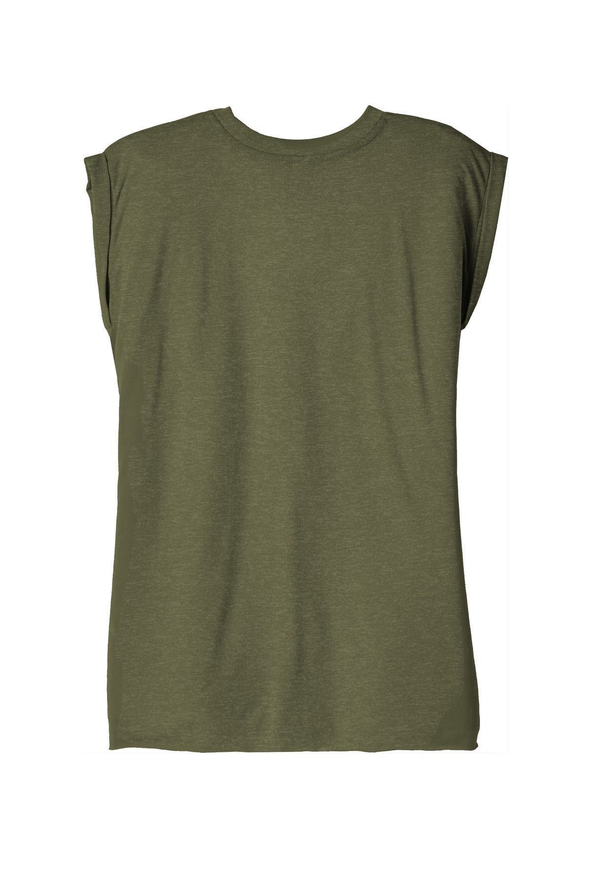 BELLA+CANVAS Women's Flowy Muscle Tee with Rolled Cuffs - Heather Olive - flat back