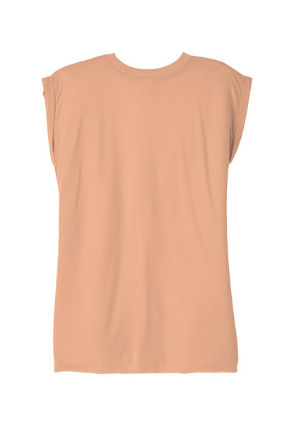BELLA+CANVAS Women's Flowy Muscle Tee with Rolled Cuffs - Peach - flat back