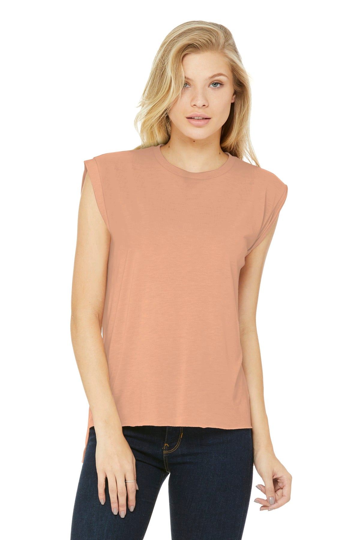 BELLA+CANVAS Women's Flowy Muscle Tee with Rolled Cuffs - Peach - front