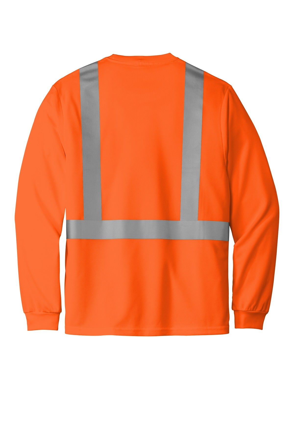 CornerStone ANSI 107 Class 2 Mesh Long Sleeve Tee - Safety Orange - flat back